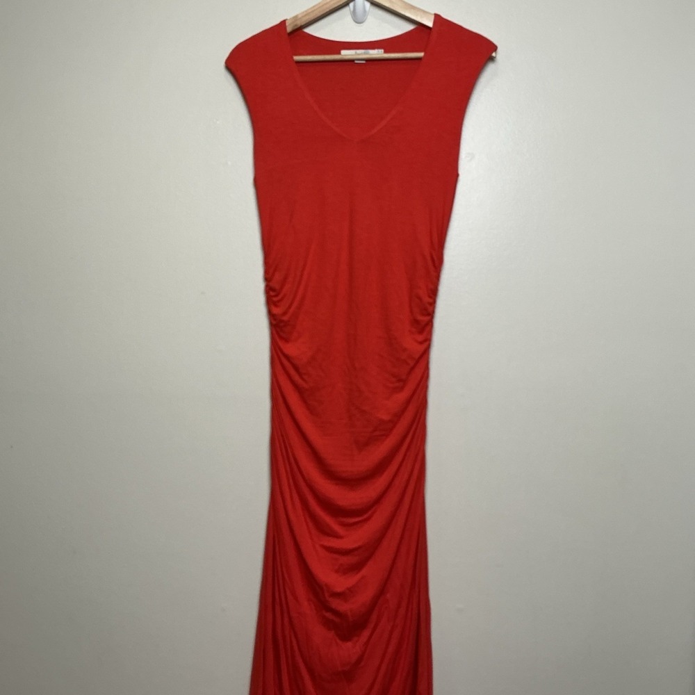 BODEN Womens Dress Size 4 Long Cosima Jersey Rouched‎ Sleeveless Red Midi V-Neck